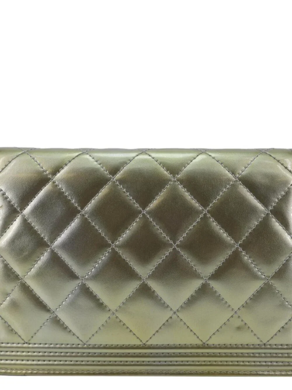 Chanel  Boy Quilted Metallic Leather Wallet On Chain Green